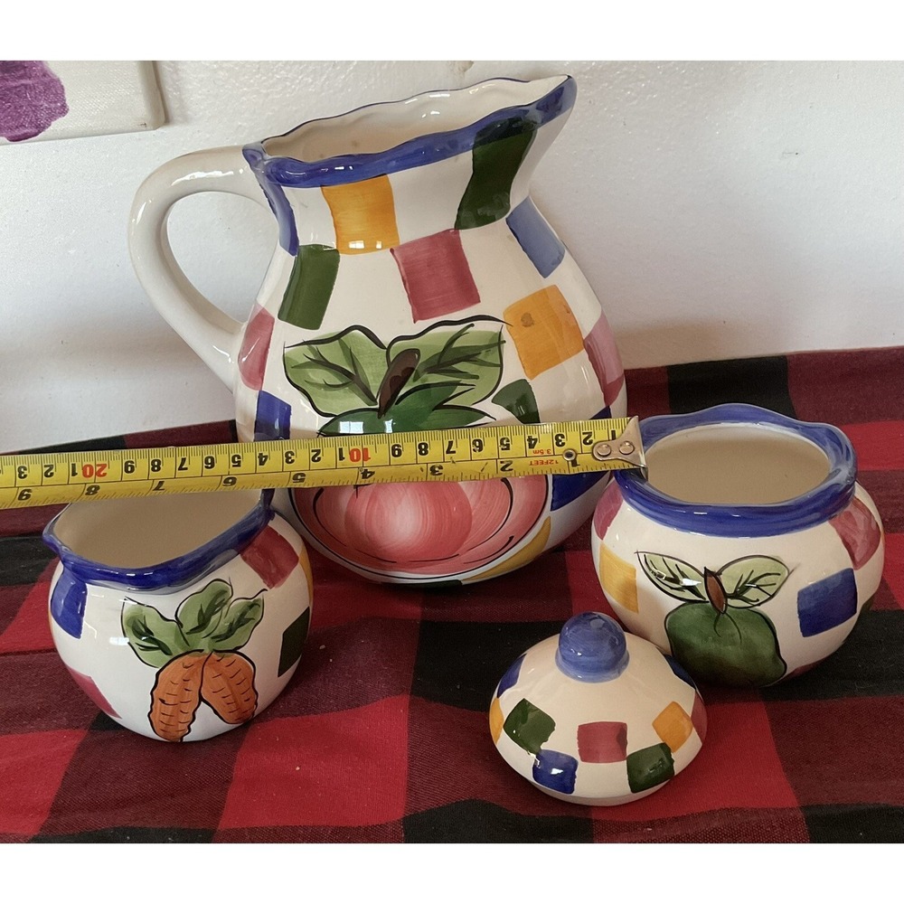 Vintage VERDURA Hand Painted Collection "Garden" Pitcher,‎ Cream, & Sugar 1995 - Picture 6 of 8